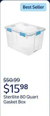 Walmart Sterilite 80 Quart Gasket Box, Weather-Resistant Large Clear Storage Bin with Latch Lid, Blue offer