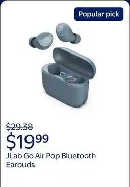 Walmart JLab Go Air Pop Bluetooth Earbuds, True Wireless with Charging Case offer