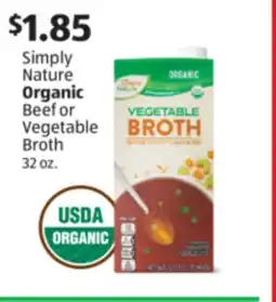 Aldi Simply Nature Organic Beef or Vegetable Broth offer