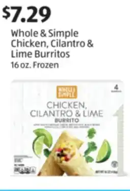 Aldi Whole & Simple Chicken, Cilantro & Lime Burritos offer
