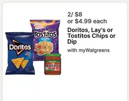 Walgreens Doritos, Lay's or Tostitos Chips or Dip offer