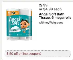 Walgreens Angel Soft Bath Tissue, 6 mega rolls offer
