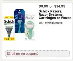 Walgreens Schick Razors, Razor Systems, Cartridges or Waxes offer