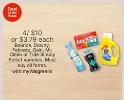 Walgreens Bounce, Downy, Febreze, Gain, Mr. Clean or Tide Simply Select varieties offer