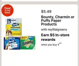 Walgreens Bounty, Charmin or Puffs Paper Products offer