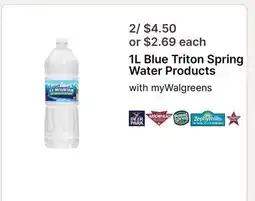 Walgreens 1L Blue Triton Spring Water Products offer