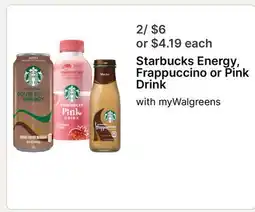 Walgreens Starbucks Energy, Frappuccino or Pink Drink offer