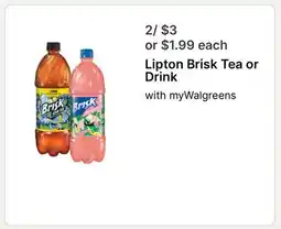 Walgreens Lipton Brisk Tea or Drink offer