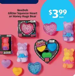 Aldi NeeDoh Glitter Squeeze Heart or Honey Hugs Bear offer