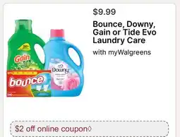 Walgreens Bounce, Downy, Gain or Tide Evo Laundry Care offer