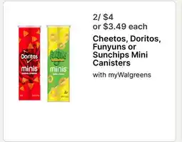 Walgreens Cheetos, Doritos, Funyuns or Sunchips Mini Canisters offer