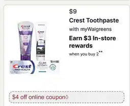 Walgreens Crest Toothpaste with myWalgreens offer