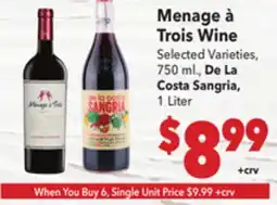 Vallarta Supermarkets Menage à Trois Wine offer