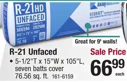 Menards R-21 Unfaced FIBERGLASS BATTS offer