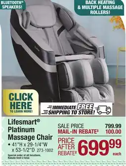 Menards Lifesmart Platinum Massage Chair offer
