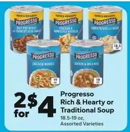 Save a Lot Progresso Rich & Hearty or Traditional Soup offer