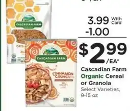 Kroger Cascadian Farm Organic Cereal or Granola offer