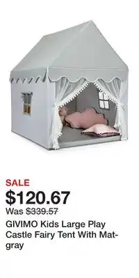 Kohl's GIVIMO Kids Large Play Castle Fairy Tent With Mat-gray offer