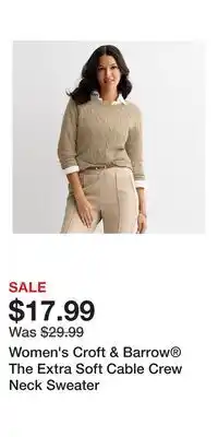 Kohl's Women's Croft & Barrow The Extra Soft Cable Crew Neck Sweater offer