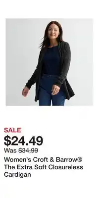 Kohl's Women's Croft & Barrow The Extra Soft Closureless Cardigan offer