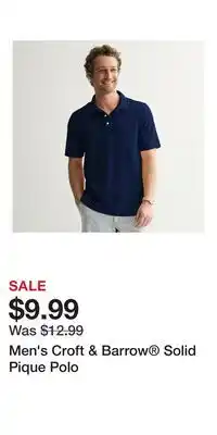 Kohl's Men's Croft & Barrow Solid Pique Polo offer