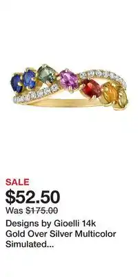 Kohl's Designs by Gioelli 14k Gold Over Silver Multicolor Simulated Sapphire Crossover Ring offer