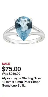 Kohl's Alyson Layne Sterling Silver 12 mm x 8 mm Pear Shape Gemstone Split Shank Solitaire Ring offer