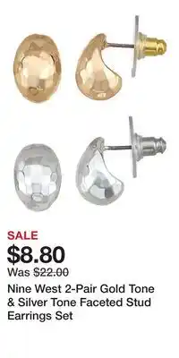 Kohl's Nine West 2-Pair Gold Tone & Silver Tone Faceted Stud Earrings Set offer