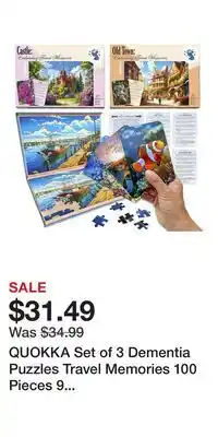 Kohl's QUOKKA Set of 3 Dementia Puzzles Travel Memories 100 Pieces 9 Memory Cards Alzheimer's Activities offer