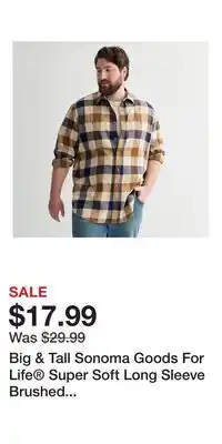 Kohl's Big & Tall Sonoma Goods For Life Super Soft Long Sleeve Brushed Flannel Shirt offer