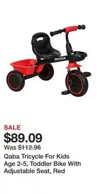 Kohl's Qaba Tricycle For Kids Age 2-5, Toddler Bike With Adjustable Seat, Red offer
