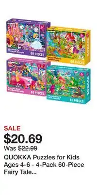 Kohl's QUOKKA Puzzles for Kids Ages 4-6 - 4-Pack 60-Piece Fairy Tale Jigsaw Set offer