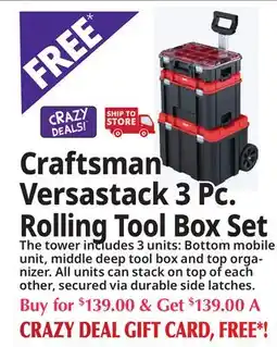 Ocean State Job Lot Craftsman Versastack 3 Pc. Rolling Tool Box Set offer