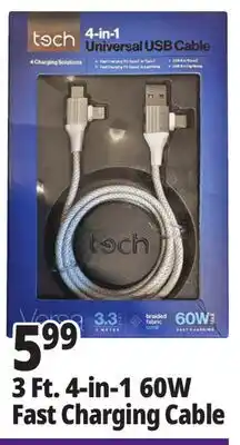 Ocean State Job Lot 3 Ft. 4-in-1 60W Fast Charging Cable offer