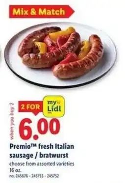 Lidl Premio fresh Italian sausage/bratwurst offer