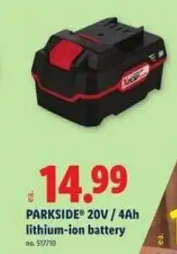 Lidl PARKSIDE 20V/4Ah lithium-ion battery offer