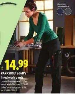 Lidl PARKSIDE adult's lined work pants offer
