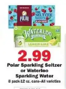 Schnucks Polar Sparkling Seltzer or Waterloo Sparkling Water offer