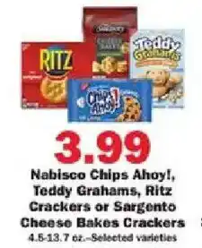 Schnucks Nabisco Chips Ahoy!, Teddy Grahams, Ritz Crackers or Sargento Cheese Bakes Crackers offer