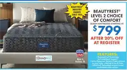 Boscov's BEAUTYREST LEVEL 2 CHOICE OF COMFORT QUEEN MATTRESSES offer