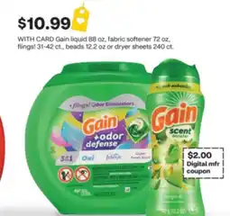 CVS Gain liquid 88 oz, fabric softener 72 oz, flings! 31-42 ct., beads 12.2 oz or dryer sheets 240 ct offer