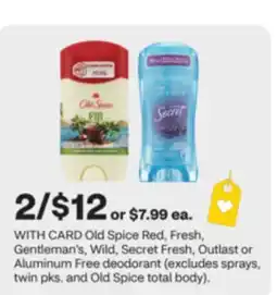 CVS Old Spice Red, Fresh, Gentleman's, Wild, Secret Fresh, Outlast or Aluminum Free deodorant offer