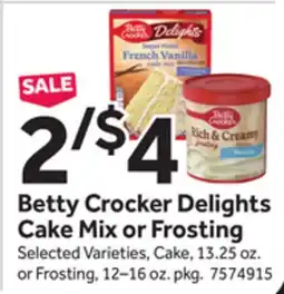Stop&Shop Betty Crocker Delights Cake Mix or Frosting offer