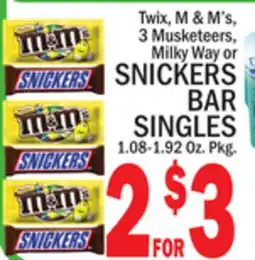 C Town Twix, M & M' s, 3 Musketeers, Milky Way or SNICKERS BAR SINGLES offer