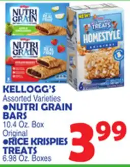 Bravo Supermarkets KELLOGG'S, NUTRI GRAIN BARS 10.4 Oz. Box Original RICE KRISPIES TREATS offer