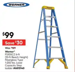Lowe's FS100CZ 6-ft (10-ft Reach Height) Fiberglass Type 1-250 lbs. Load Capacity Step ladder offer