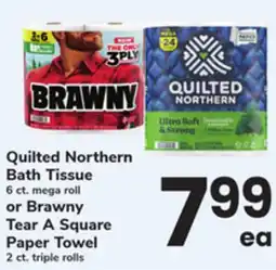 ACME Quilted Northern Bath Tissue 6 ct. mega roll or Brawny Tear A Square Paper Towel 2 ct. triple rolls offer