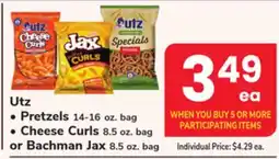 ACME Utz Pretzels 14-16 oz. bag, Cheese Curls 8.5 oz. bag or Bachman Jax 8.5 oz. bag offer