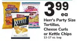 ACME Herr's Party Size Tortillas, Cheese Curls or Kettle Chips offer