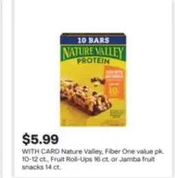 CVS Nature Valley, Fiber One value pk. 10-12 ct., Fruit Roll-Ups 16 ct. or Jamba fruit snacks 14 ct offer